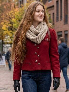 M&G Vintage 80s West German Red Wool Trachten Jacket - Rare Forest Charms